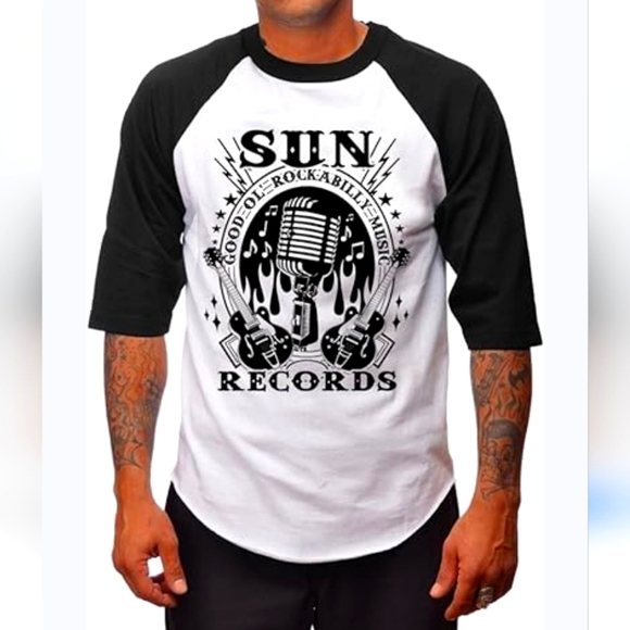 Sun Records Rockabilly Music Raglan T-Shirt - Picture 1 of 1